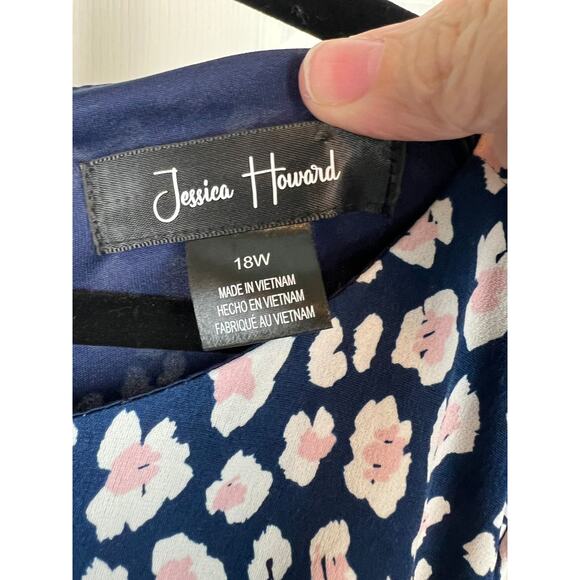 Jessica Howard Womens Blue White Floral Ruched Waist Knit Dress Plus 18W NWT - Picture 3 of 11